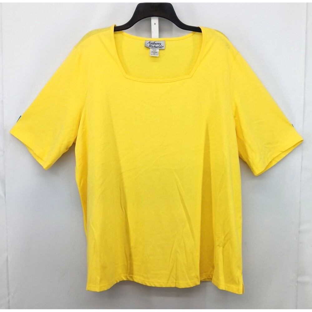 Anthony Richards Shirt Women Size 2X Yellow Short Sleeve Square Neck Casual Top